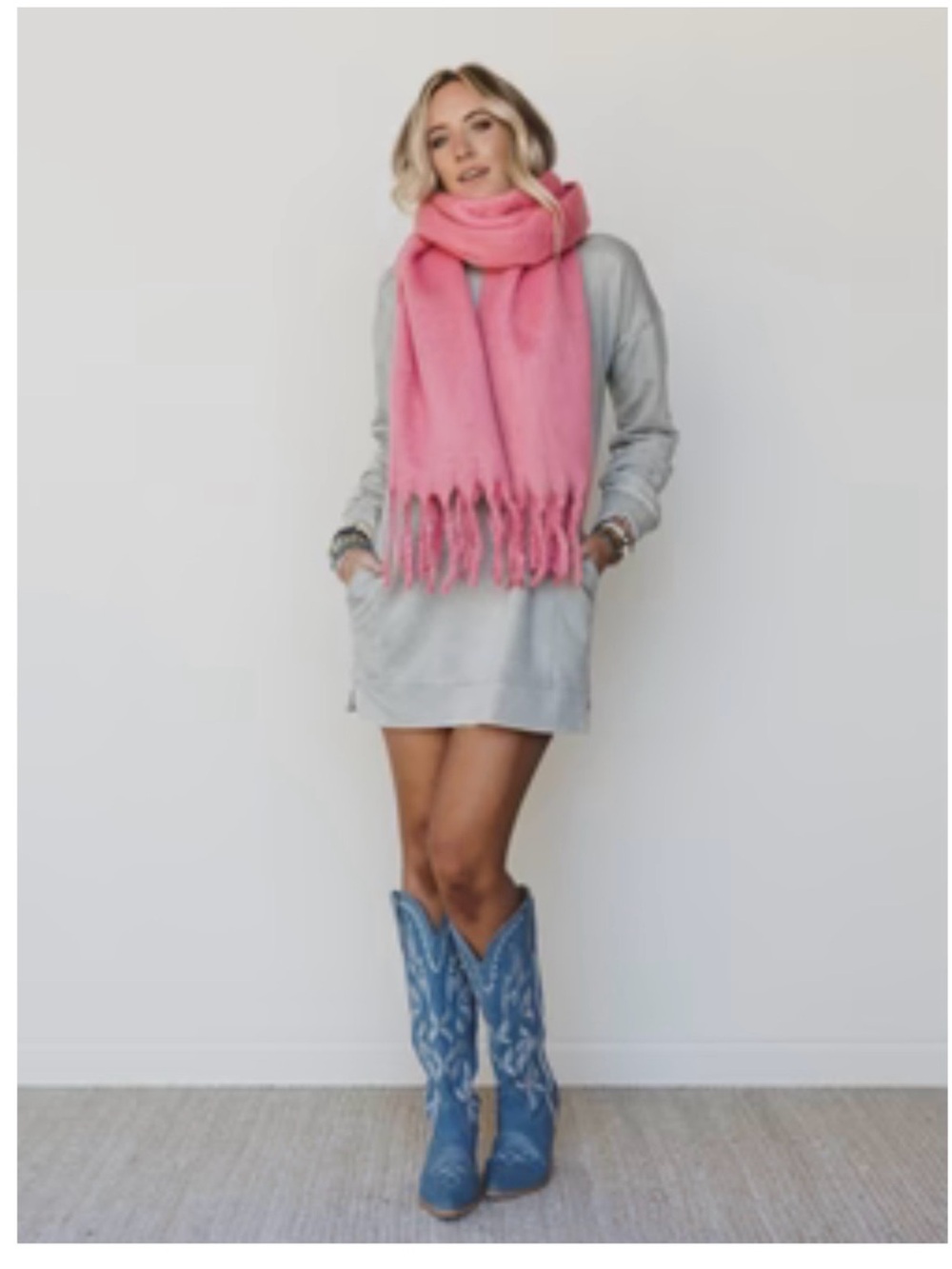Three Bird Nest Pink Fringe Scarf